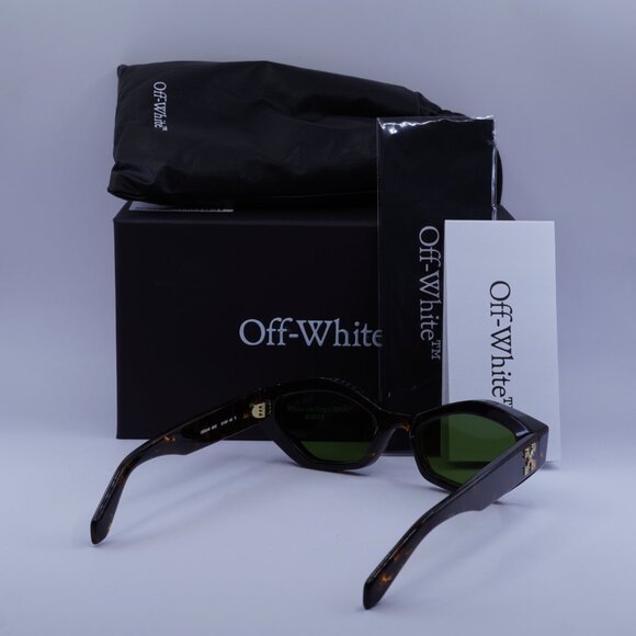 Off-White OERI144 HILO 6055 Sunglasses Havana Cat Eye Frame, Green Lenses